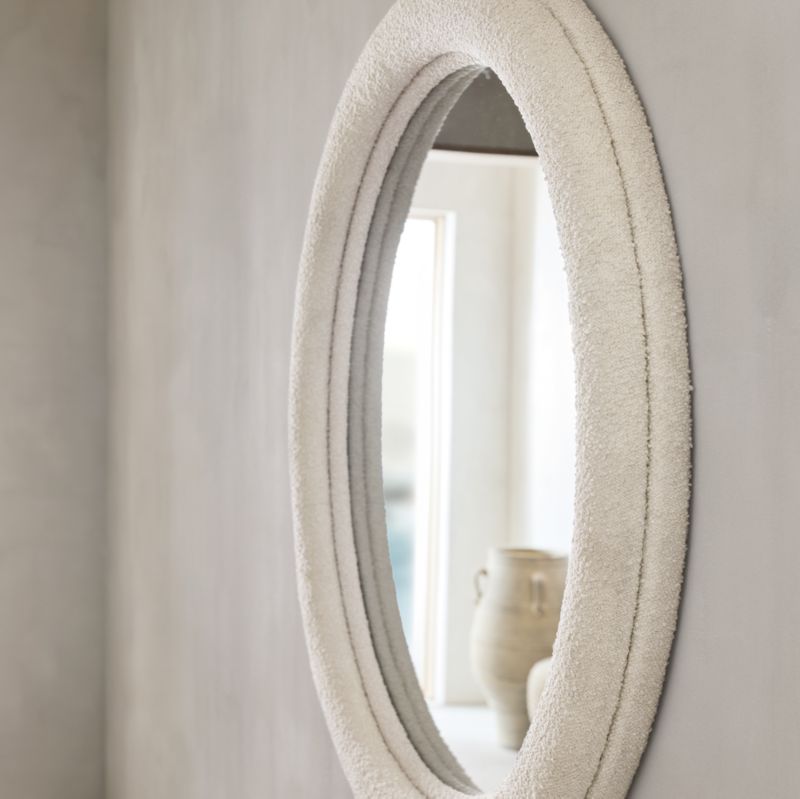 Harris White Boucle Round Wall Mirror 45'