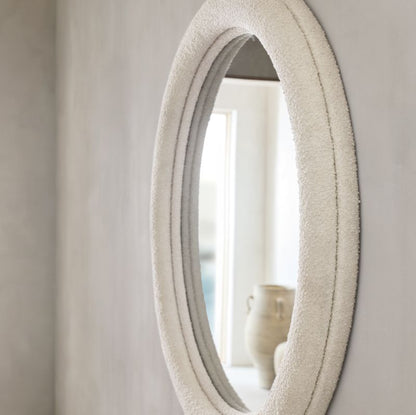 Harris White Boucle Round Wall Mirror 45'