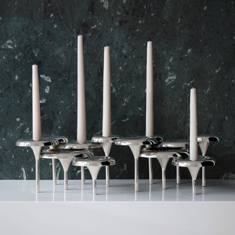 Aura Short Nickel Cast Brass Candelabra by Daniel Humm