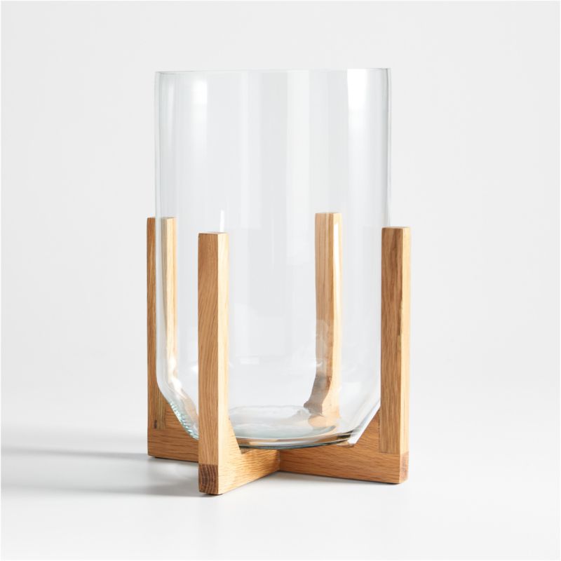 Lois Glass Hurricane Candle Holder with Wood Base 8.5'