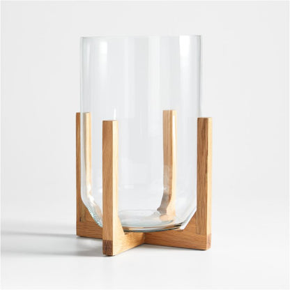 Lois Glass Hurricane Candle Holder with Wood Base 8.5'