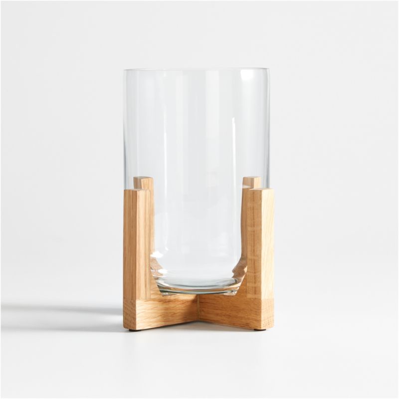 Lois Glass Hurricane Candle Holder with Wood Base 8.5'