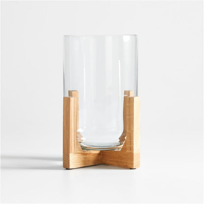 Lois Glass Hurricane Candle Holder with Wood Base 8.5'