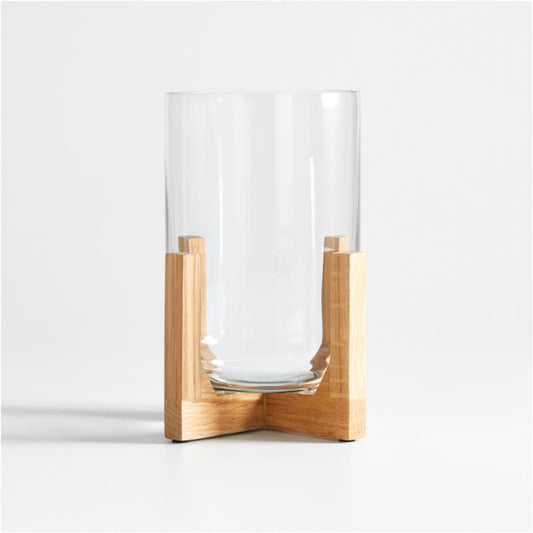 Lois Glass Hurricane Candle Holder with Wood Base 8.5'