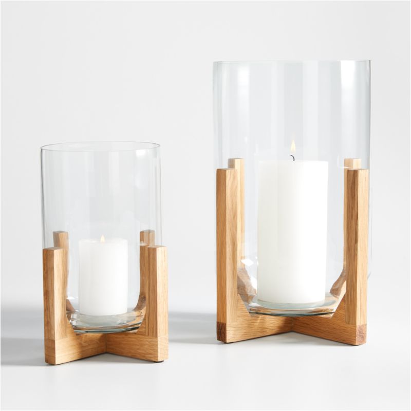 Lois Glass Hurricane Candle Holder with Wood Base 8.5'